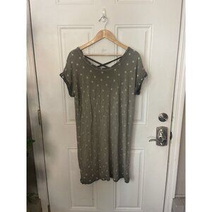 Cable & Gauge Women’s Gray Star Short Sleeve V-neck Midi T-Shirt Dress Size L